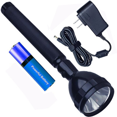 Edisonn 700 Meter Range Waterproof LED 2W Torch Rechargeable 2 Mode 2200 mAh Battery Torch(Black, 20.7 cm, Rechargeable)