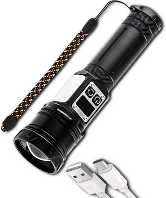 ApexBeam Long Range Torch with Energy Efficient Bright LED Torch(Black, 17 cm, Rechargeable)