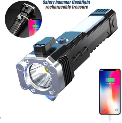 RECTITUDE New Premium Emergencies Hammer with Sidelight 4 Light Modes Torch(Black, 10 cm, Rechargeable)
