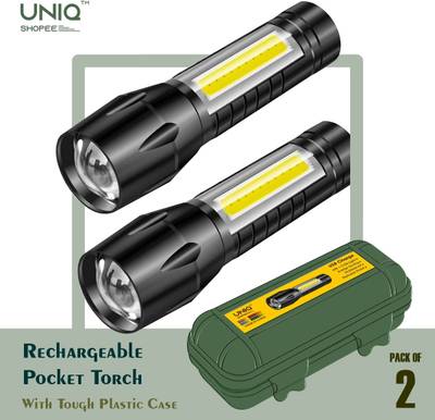 uniq shopee (Pack of 2) Mini Rechargeable Pocket Torch Light Super Bright Torch  (Black : Rechargeable)