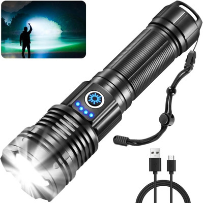 Aubade 376 Strong Light Flashlight Ultra-Bright Long-Range Zoom Waterprof LED Emergency Torch(Black, 17 cm, Rechargeable)
