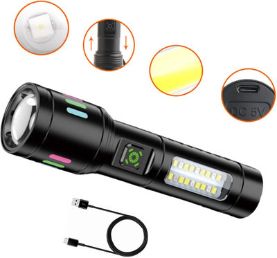 Regals Choice New Aluminum Alloy Telescopic Zoom Outdoor COB Side Light Torch(Black, 14 cm, Rechargeable)