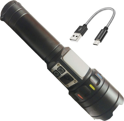 Kindw New 9 Mode Rechargeable Wtaerproof flashlight led poweful torch With magnet Torch(Black, 19 cm, Rechargeable)
