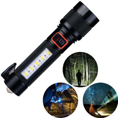 WRADER Water-Resistant Metal Body Zoomable Torch Light with COB Flashlight Hammer Torch(Black, 13 cm, Rechargeable)