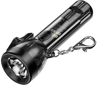 Shop Comfort Mini Keychain Flashlight COB Drop Resistant Ultra Compact with 7 Light Modes Torch(Black, 8 cm, Rechargeable)