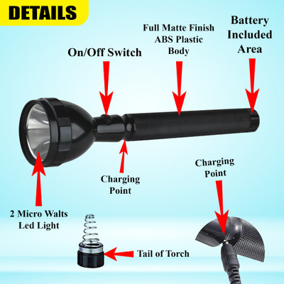 JY-SUPER NW_JM_A(JY)-AA(89)-BLK(90)-11 Torch(Black, 20.2 cm, Rechargeable)