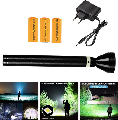 CICASTO High Intensity Torch Light with Rechargeable Battery and Metal Build Torch(Black, 34 cm, Rechargeable)
