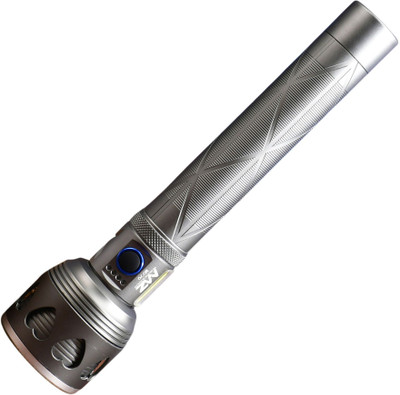 MZ M979 (RECHARGEABLE LED METAL TORCH) 300W Zoomable, 10 Modes Flashlight, 5500mAh Torch(Silver, 28 cm, Rechargeable)