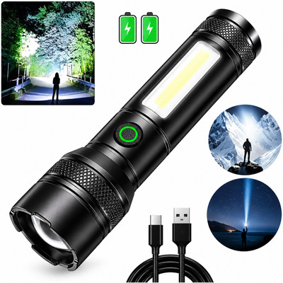 CRENTILA M81 LED Rechargeable Torch Light with Dual Mode (Spotlight & Floodlight) – Metal Torch(Black, 15 cm, Rechargeable)