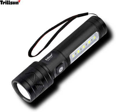 Trillsun 200W (ZOOMABLE LED METAL) with SOS Function, 6 Modes Led emergency light Torch(Black, 16 cm, Rechargeable)