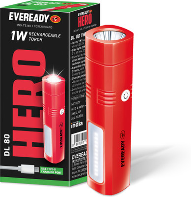 EVEREADY Hero Mini Powerful Pocket Torch DL 40 Torch(Red, 10 cm, Rechargeable)