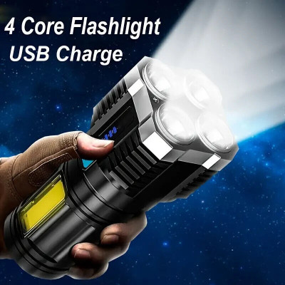 FITUP ™ SL039-X Flash Light Emergency Camping Hiking Walking 4 Mode Portable Portable Torch(Grey, 15 cm, Rechargeable)