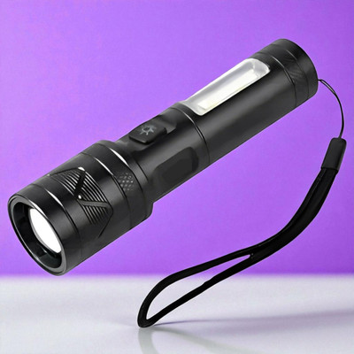 Sagaft A290 (ZOOMABLE METAL LED TORCH) 3 Modes Flashlight, Super Bright Torch(Black, 11 cm, Rechargeable)