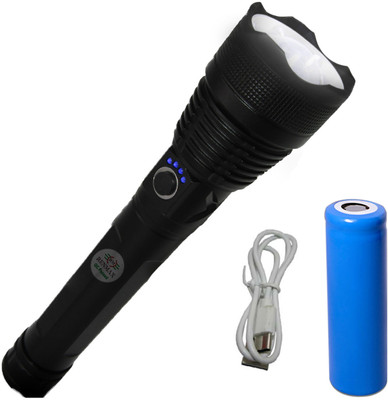 RENMAX Zoomable LED Torch Bright Light Metal Waterproof 5-Modes 9000mAh Torch(Black, 24 cm, Rechargeable)