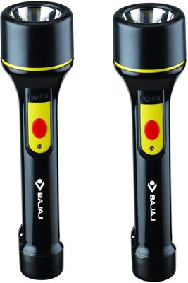 BAJAJ 2W RAFTAAR JUMBO LED TORCH BLACK PACK OF-02 Torch(Black, 12 cm, Rechargeable)
