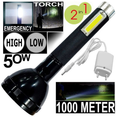GLOWISH TWO IN ONE TORCH+COB LED RECHARGEABLE BATTERY TORCH Torch(Black, 18 cm, Rechargeable)