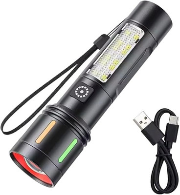 Dazzel Flex Zoomable Metal 6 Modes Flashlight, Super Bright Cree T6 Led Light Torch(Black, 13.5 cm, Rechargeable)