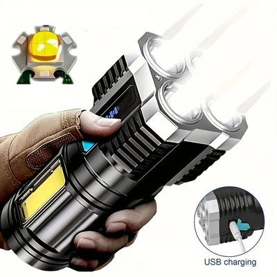 insignia decor 4 in 1 LED Torch with Battery Indicator rechargeable High Power Long battery_L28 Torch(Black, 15 cm, Rechargeable)