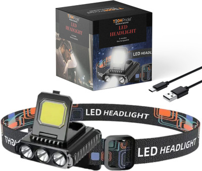 TechPride 3 Core Headlamp Flashlight for Hiking Running Repairing Fishing Cycling-HL207 Torch(Black, 8.1 cm, Rechargeable)