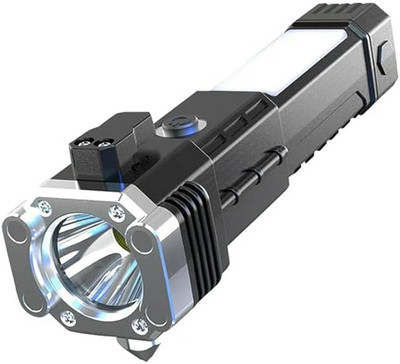 MR ONLINE STORE Torch Light,LED 3W Rechargeable Flashlight, Hammer Window Glass Cutter Built Torch(Black, 20 cm, Rechargeable)