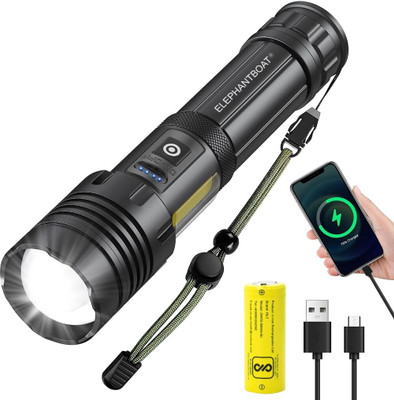 HASTHIP Super Bright 3000 Lumens Rechargeable LED Flashlight 5000mAh Torch(Black, 17.6 cm, Rechargeable)