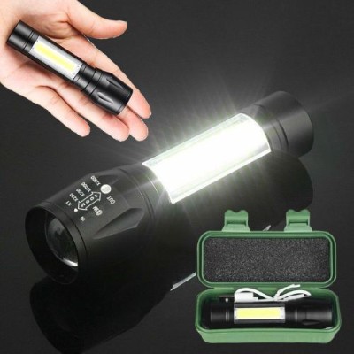DPM LONG RANGE Zoomable COB Mini Rechargeable Pocket Flashlight Super Bright Light Torch(Black, 9 cm, Rechargeable)