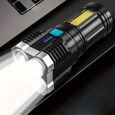 DEGNO 4 in 1 Torch with Battery Indicator rechargeable High Power Long battery LED Torch(Black, 15 cm, Rechargeable)