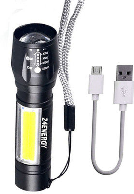 24ENERGY UNIC Pocket Zoom Torch EN-5104 Metal Body, Portable & Durable Flashlight 25W LED Q2 Torch(Black, 9 cm, Rechargeable)