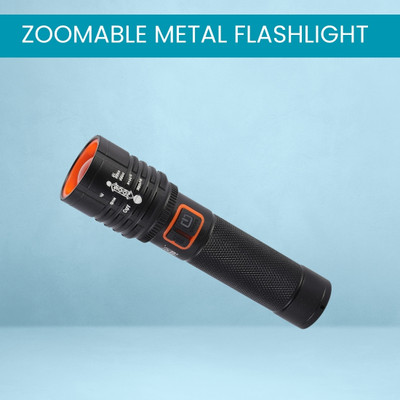 Guggu Rechargeable Torch Light, Telescopic Zoom With ZOOMABLE Metal FlashlightI25 Torch(Black, 13.5 cm, Rechargeable)