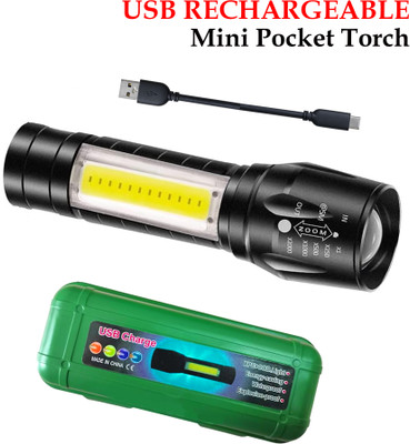 Regals Choice Compact COB LED Torch | Rechargeable USB Light Torch(Black, 9 cm, Rechargeable)