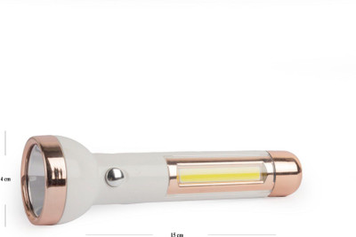 GLOWISH RECHARGEABLE BATTERY LED TORCH WITH SIDE SUPPORT COB LED EMERGENCY LIGHT OPTION Torch(White, Gold, 15 cm, Rechargeable)