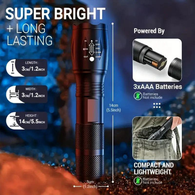 Regals Choice New Rechargeable Torch Light – Tactical LED Flashlight for Night Patrol 4 hrs Torch Emergency Light(Black)