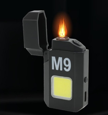 RHONNIUM 360 Rechargeable Double Arc Lighter Flashlight M9-01 Cigarette Lighter, Led Light(Black)
