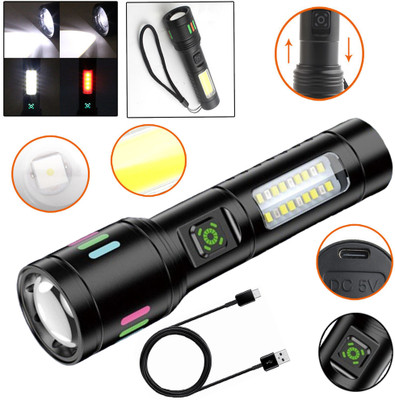 Regals Choice Aluminum COB LED Mini LED Flashlight USB Rechargeable Torch(Black, 14 cm, Rechargeable)