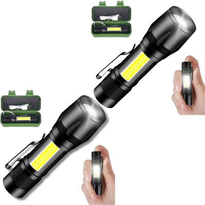 Drumstone Pack of 2 LED Flashlight | USB Rechargeable, Super Bright & Compact Design Torch(Black, 27 cm, Rechargeable)