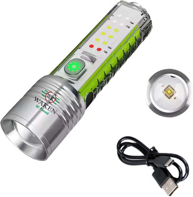 Waken Multifunction Mini Flashlight Zoom Focus 8-modes Super Bright LED Laser RGB Torch(Clear, 15 cm, Rechargeable)