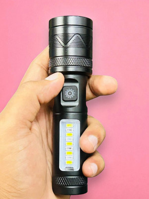 Sagaft X489 (ZOOMABLE METAL LED TORCH) 3 Modes Flashlight, Super Bright Torch(Black, 4 cm, Rechargeable)