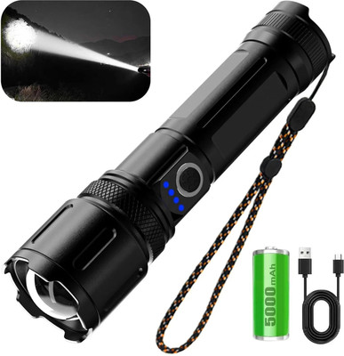 CRENTILA Rechargeable (ZOOMABLE METAL) 5 Modes Flashlight, Super Bright 100W Light Torch(Black, 16.5 cm, Rechargeable)
