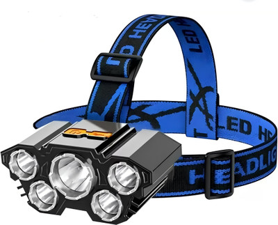Dyzo 5 LED Head Torch | Powerful Headlamp for Camping, Repairing & Outdoor Use Torch(Black, 8 cm, Rechargeable)