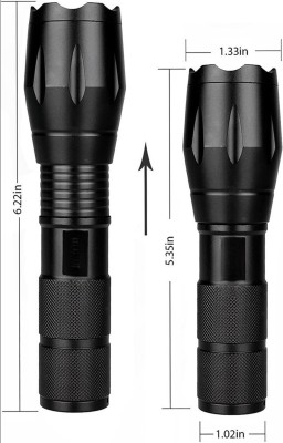 GLOWISH 2 PACK SUPER BRIGHT LONG RANGE ZOOM IN ZOOM OUT PORTABLE FLASHLIGHT Torch(Black, 8 cm, Rechargeable)
