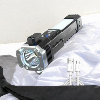 MOMENTIME 11W LED Torch Flashlight Long Beam Range with Power Bank Hammer Strong Magnets-6 Torch(Black, 15 cm, Rechargeable)