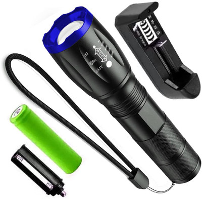 QTX 700 Meter 5 Mode 2200mAh Battery Waterproof LED Full Metal Body Torch Light Torch(Black, 13.6 cm, Rechargeable)