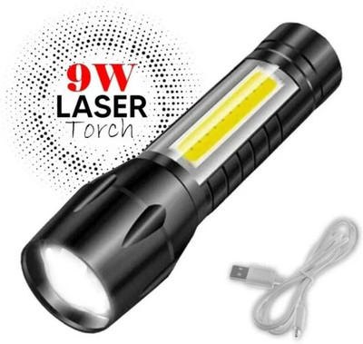 MHAX Mini Rechargeable Pocket Torch Light Super Bright Zoom COB USB Charging Torch(Black, 9 cm, Rechargeable)