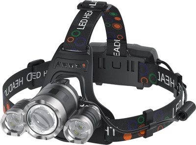 CARTSPACE Rechargeable Headlight with 3 Lights 4 Modes, 6000 Lumen Super Bright LED Lamp Torch(Black, 10 cm, Rechargeable)