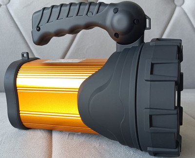 MitSales 180 W Heavy Jumbo Aluminium Body Torch With 2 Km Long Range ,5 Modes Torch(Gold, Black, 21 cm, Rechargeable)