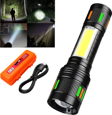 Regals Choice Super Bright COB Torch with Long Battery Life Torch(Black, 15 cm, Rechargeable)
