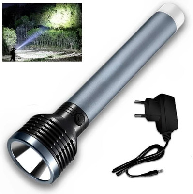 Dazzel Flex Long Range Torch Rechargeable Search Light LED Flashlight Aluminium Body Torch(Black, 24 cm, Rechargeable)