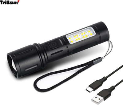 Trillsun High Power Torch with Zoomable Metal body 5 Mode Flashlight Rechargeable Torch(Black, 16 cm)