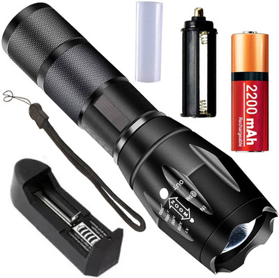 Small Sun 500 Meter Range Zoomable Waterproof Chargeable LED Full Metal Body 5 hrs Torch Emergency Light(Black)