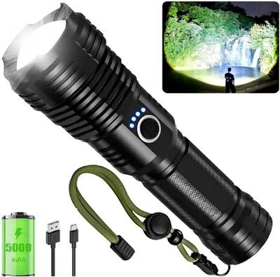 CRENTILA 376(ZOOMABLE METAL TORCH)5 Modes Flashlight, Super Bright LED Light 100W Torch Torch(Black, 16.5 cm, Rechargeable)